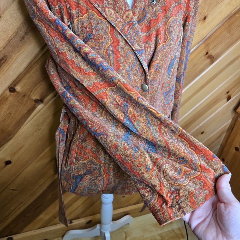 Vtg Silvia Miccio Paisley‎ Light Weight Double Breasted Jacket Belt Sz Large - Picture 4 of 8